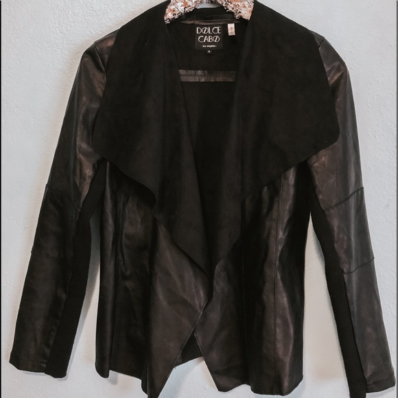 Vegan Leather & Suede Drape Front Jacket Small - Picture 1 of 3